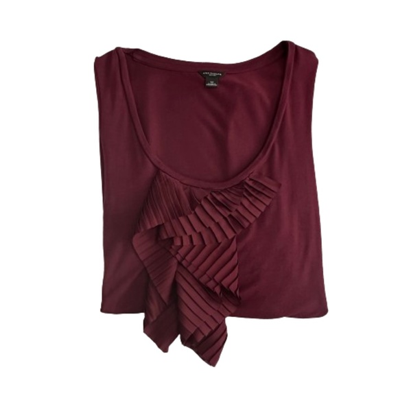 Ann Taylor Women's Medium Burgundy/Maroon Scoop Neckline Ruffled Tank Top - Picture 10 of 14